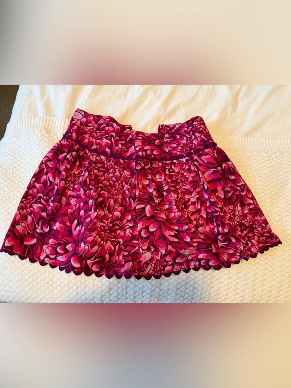 Kika Vargas Vibrant Pink Floral Scalloped Mini Skirt